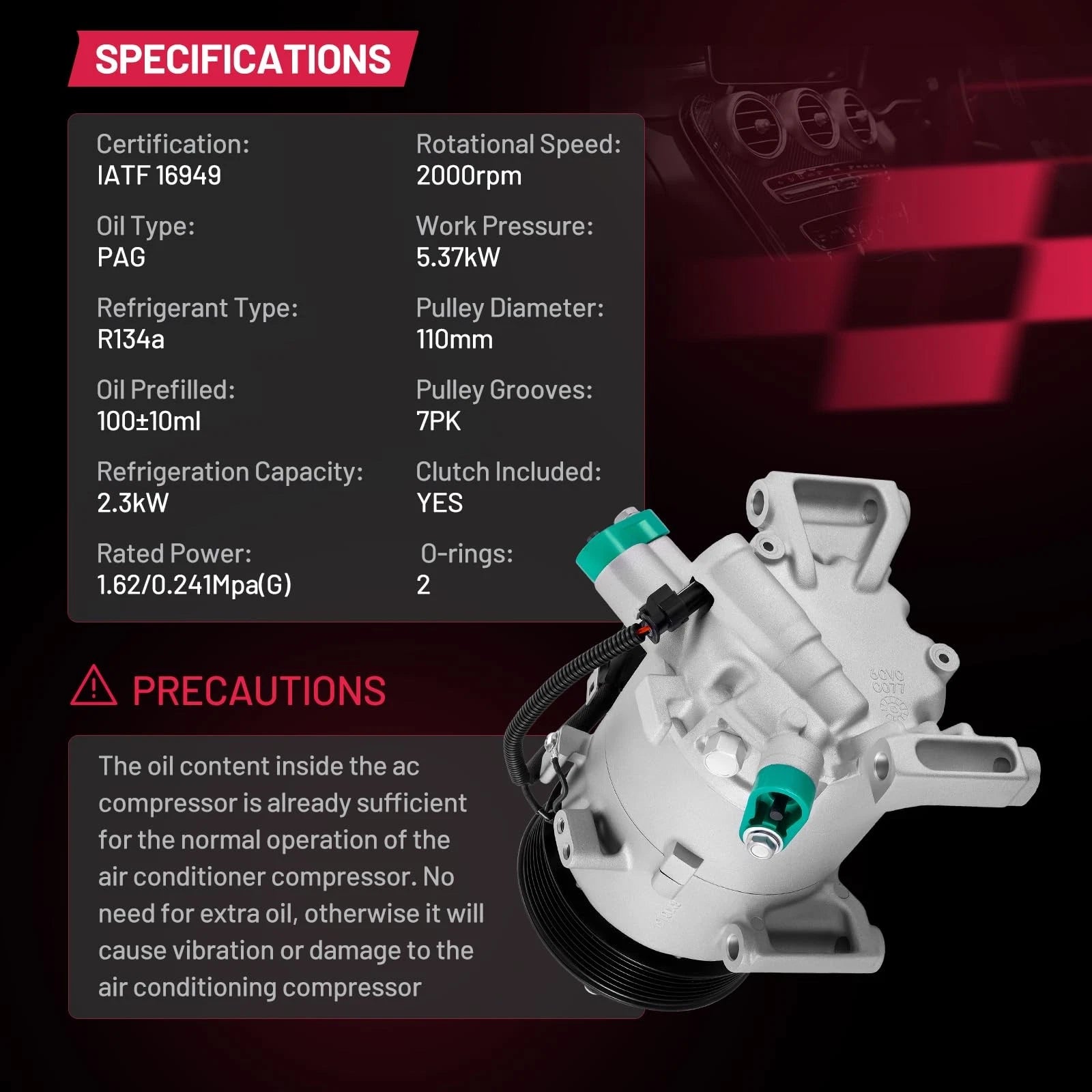 AC Compressor for Honda Civic (2016–2021) & CR-V (2017–2022) 1.5L 198277 CVC