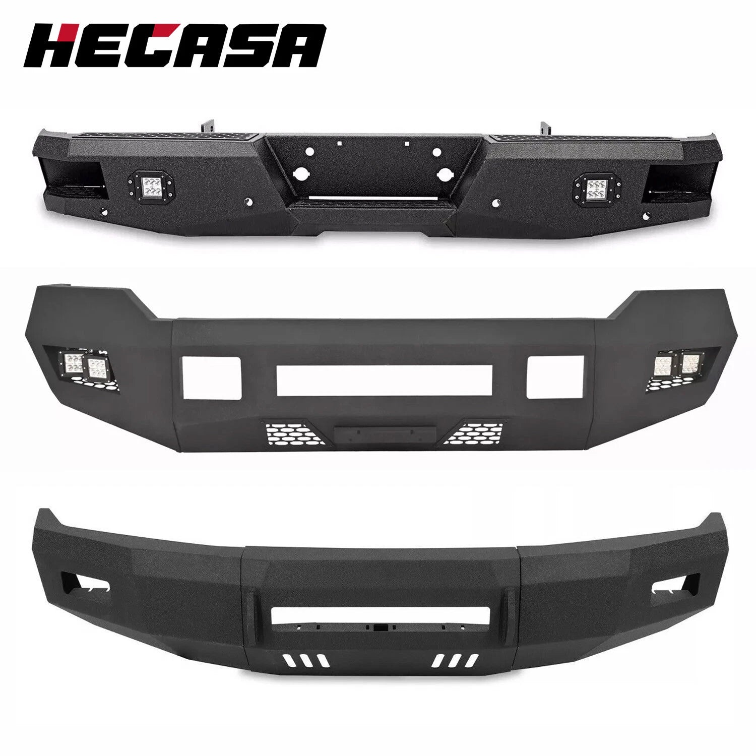 Black Front/Rear Bumper w/LEDs for Ford F250 F350 F450 (1999–2016)