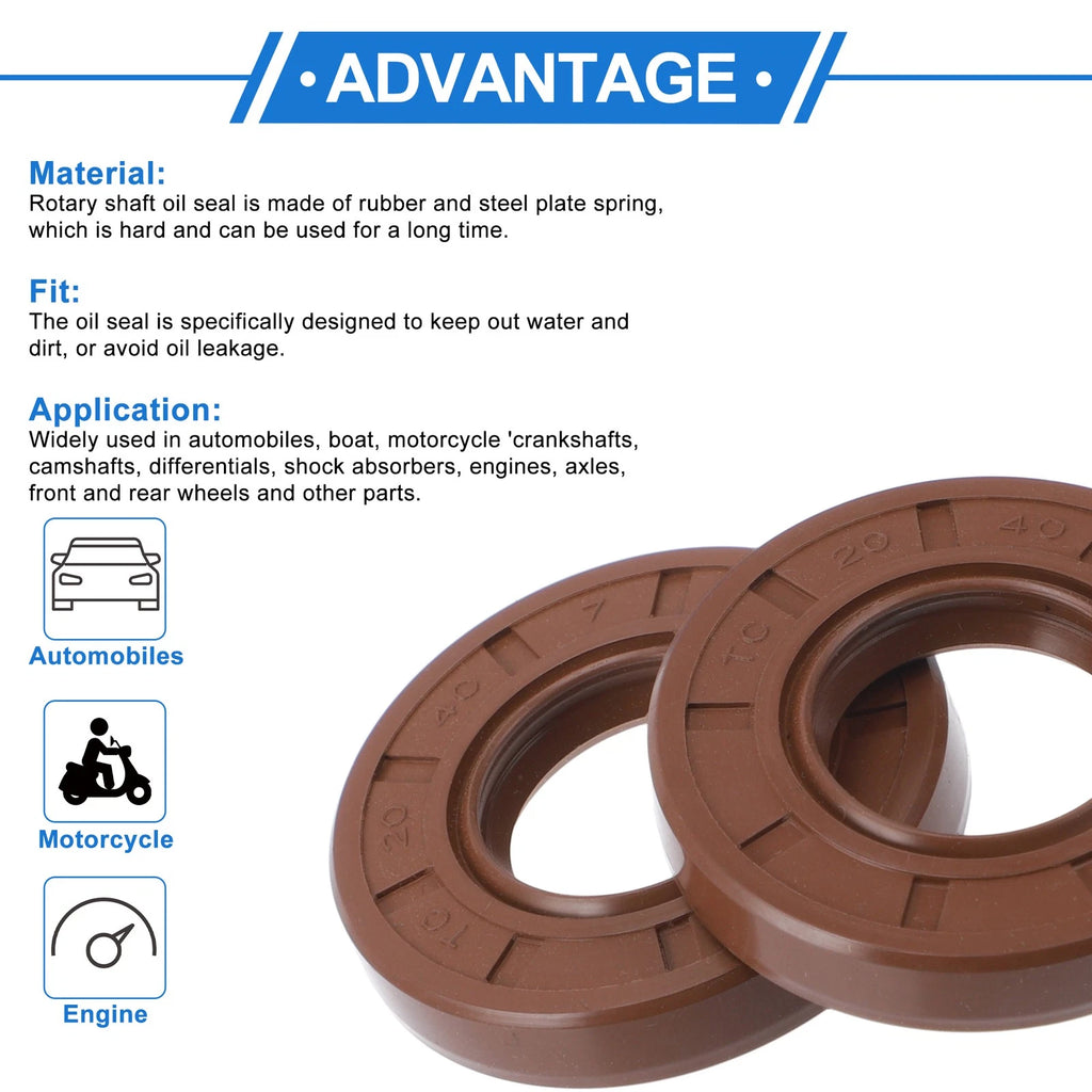 Set of 2 Oil Seal Rotary Shaft Seal FKM Rubber 20x40x7mm