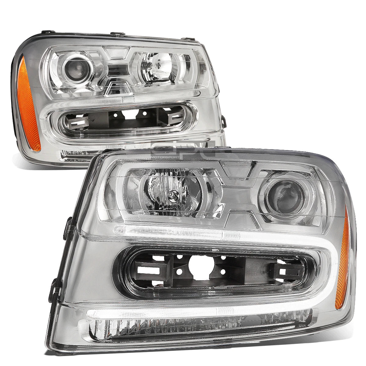 LED DRL Pair for Chevy Trailblazer (2002–2009) Chrome Amber Projector Headlight