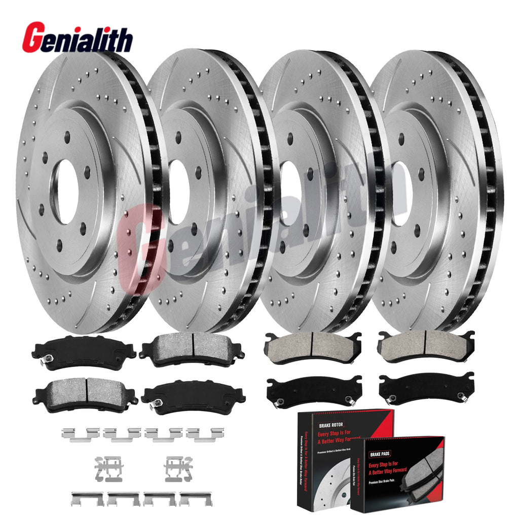 Set of 4 Drilled Rotors & Brake Pads for Chevy Silverado GMC Sierra