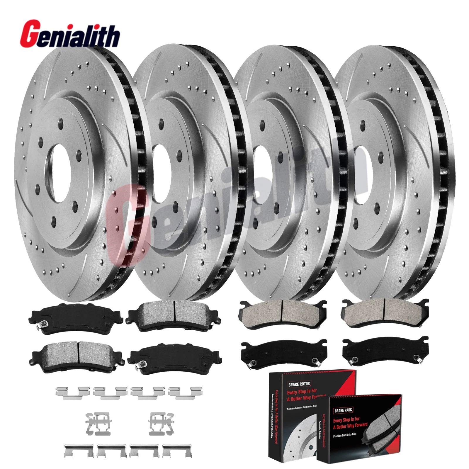 Set of 4 Drilled Rotors & Brake Pads for Chevy Silverado GMC Sierra