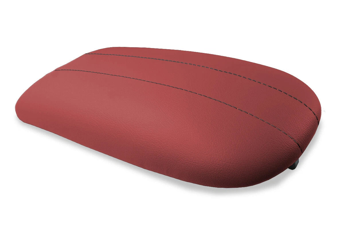 Leather Console Lid Armrest Cover for Ford Expedition (1997–2002) Red Black Stitch