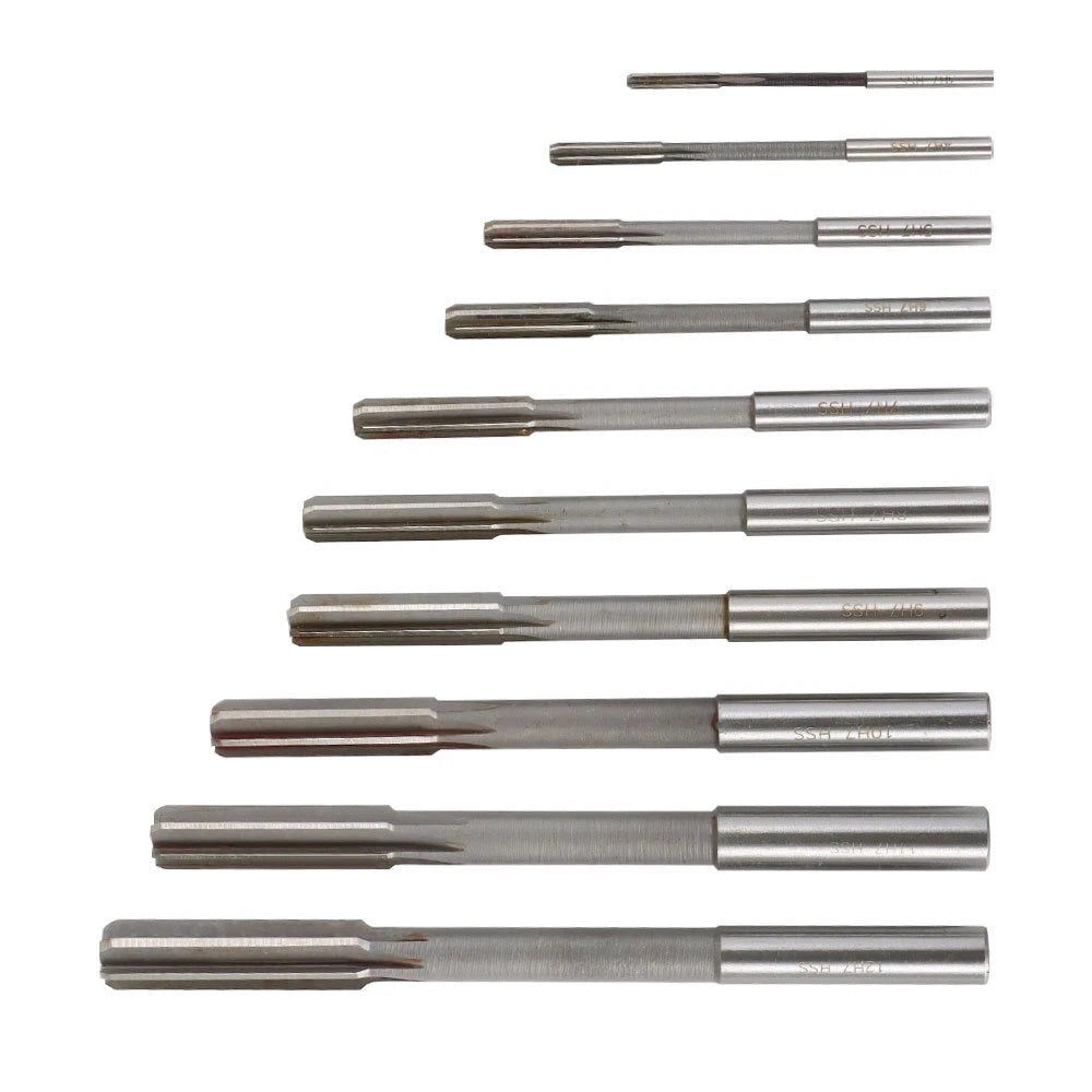 Set of 10 H7 HSS Reamers for Milling Machines (3-12mm)