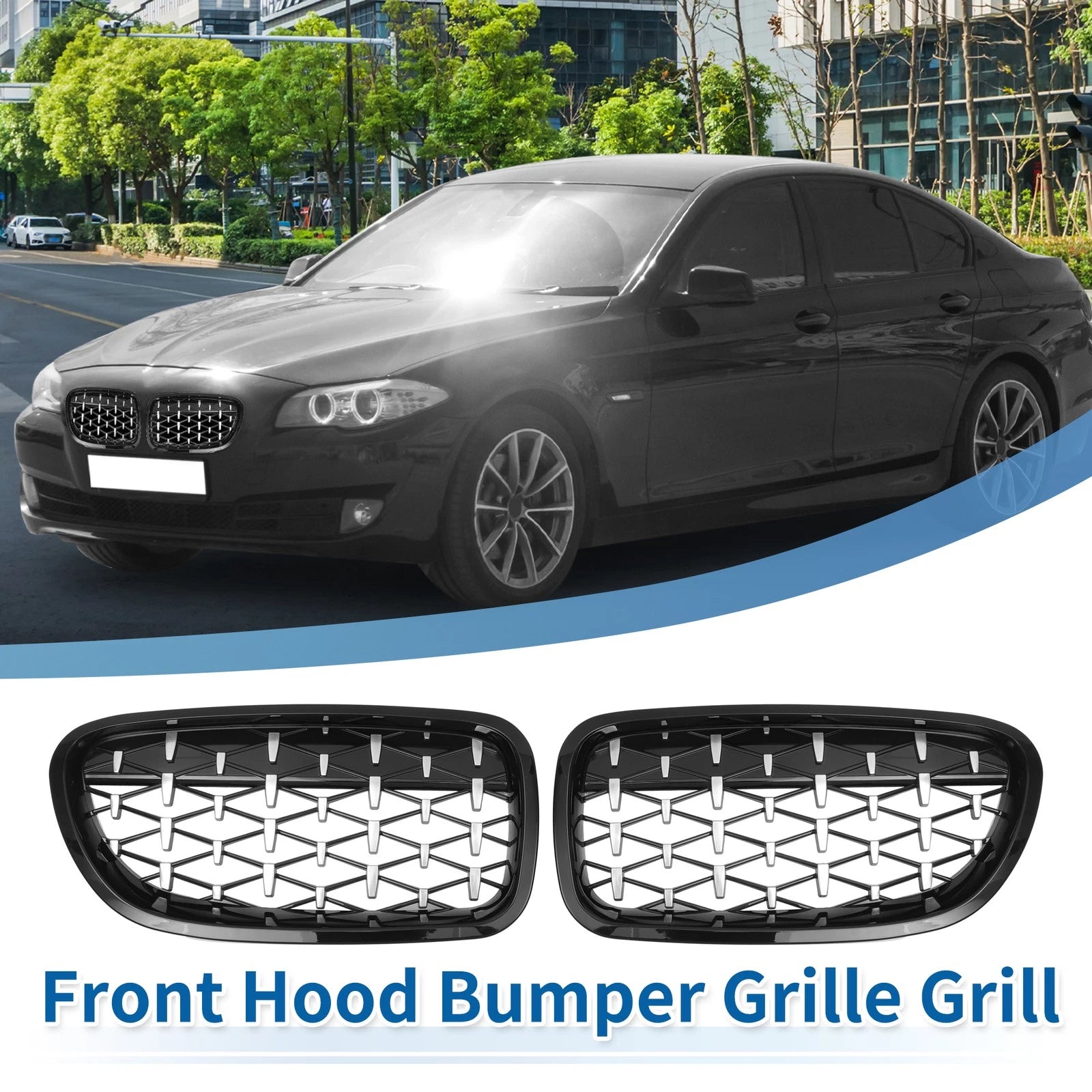 Pair Front Hood Bumper Grille for BMW 528i 535i 550i xDrive (2011–2017)