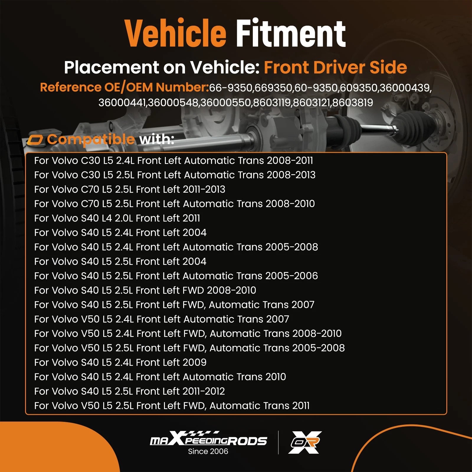 CV Axle Shaft Assembly Front Left for Volvo S40 V50 C30 C70 (2004–2012)