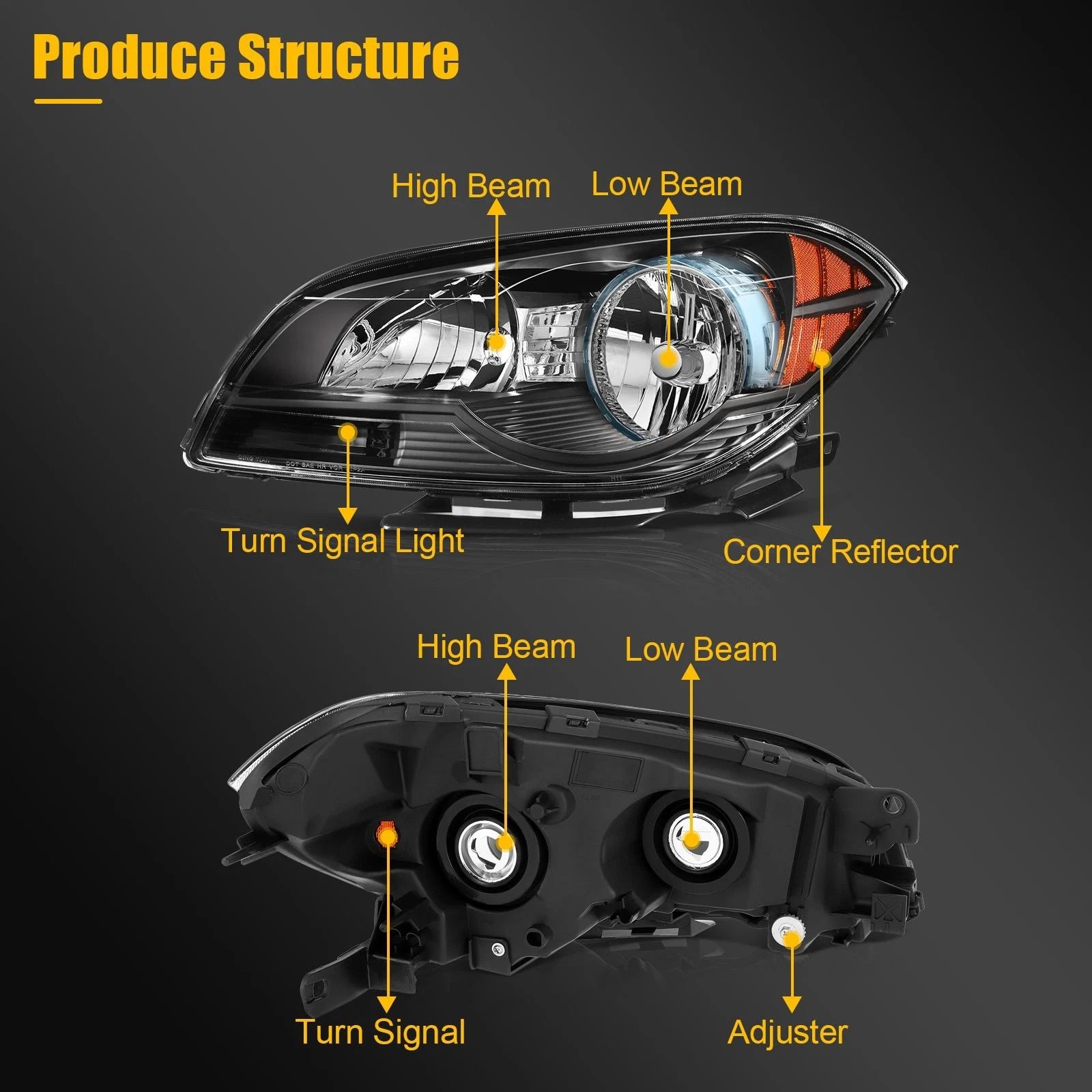 Set of 2 Headlight Assemblies for Chevrolet Malibu (2008–2012) Black Housing