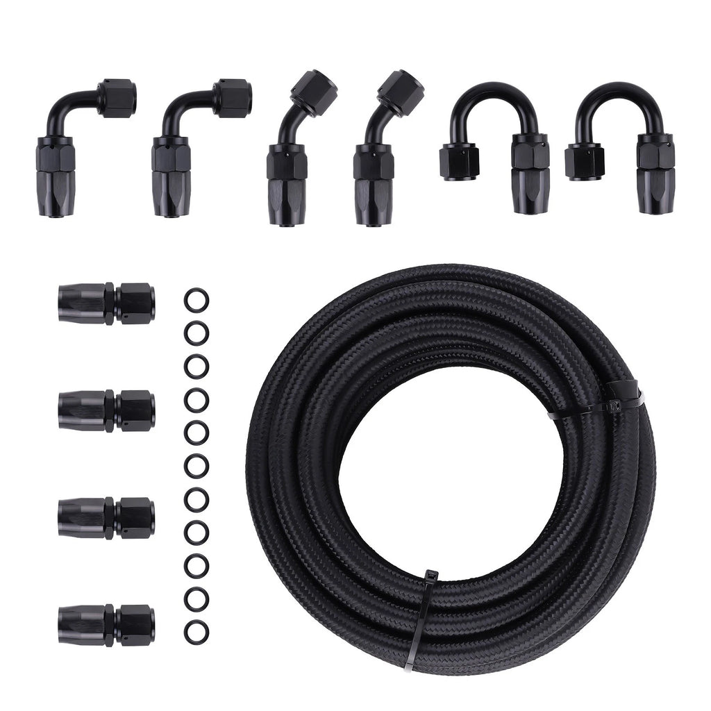 6AN 20FT Fuel Line Hose Kit Nylon Stainless Steel Braided Oil Hose Fittings AN6