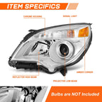 Left Side Projector Chrome/Amber Headlight for Chevy Equinox LTZ (2010–2015)