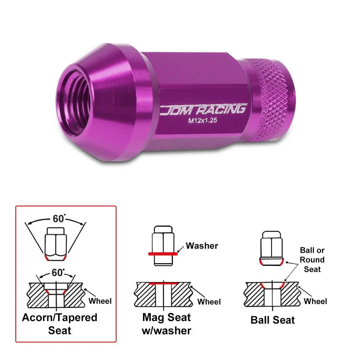 20Pc M12X1.25 Purple JDM Open End Cone Hex Wheel Lug Nuts + Extension 25mmx50mm