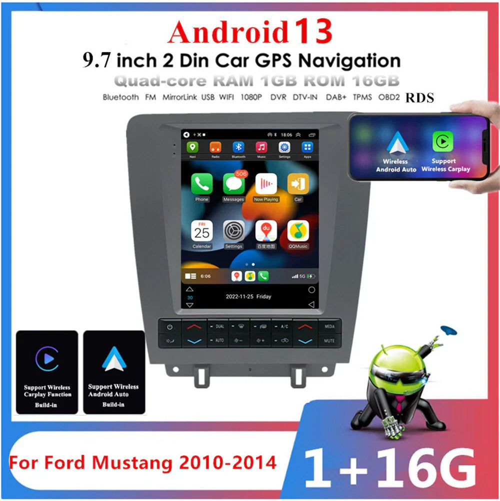 9.7" Car Stereo Radio GPS for 2010-2014 Ford Mustang, Wireless Carplay
