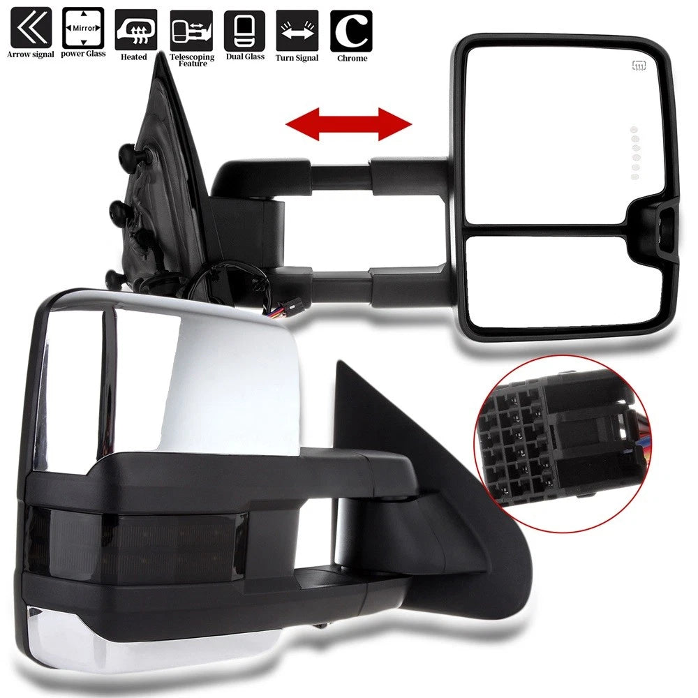 Set of 2 Chrome Power Heated Towing Mirrors for Silverado Sierra (2014-2018)