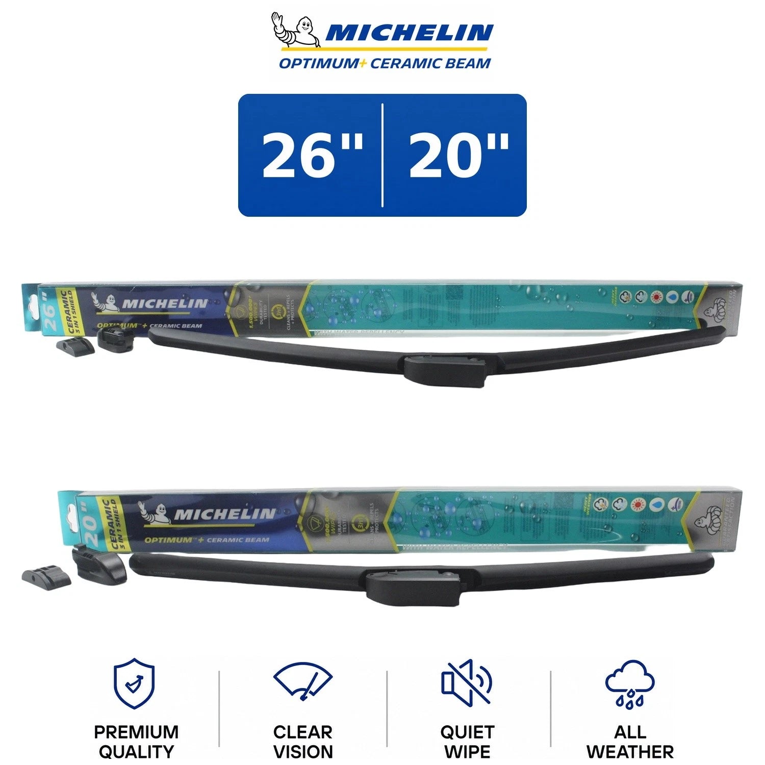 Set of 2 Michelin Optimum+ Ceramic Beam Wiper Blades for Dodge (2008–2025)