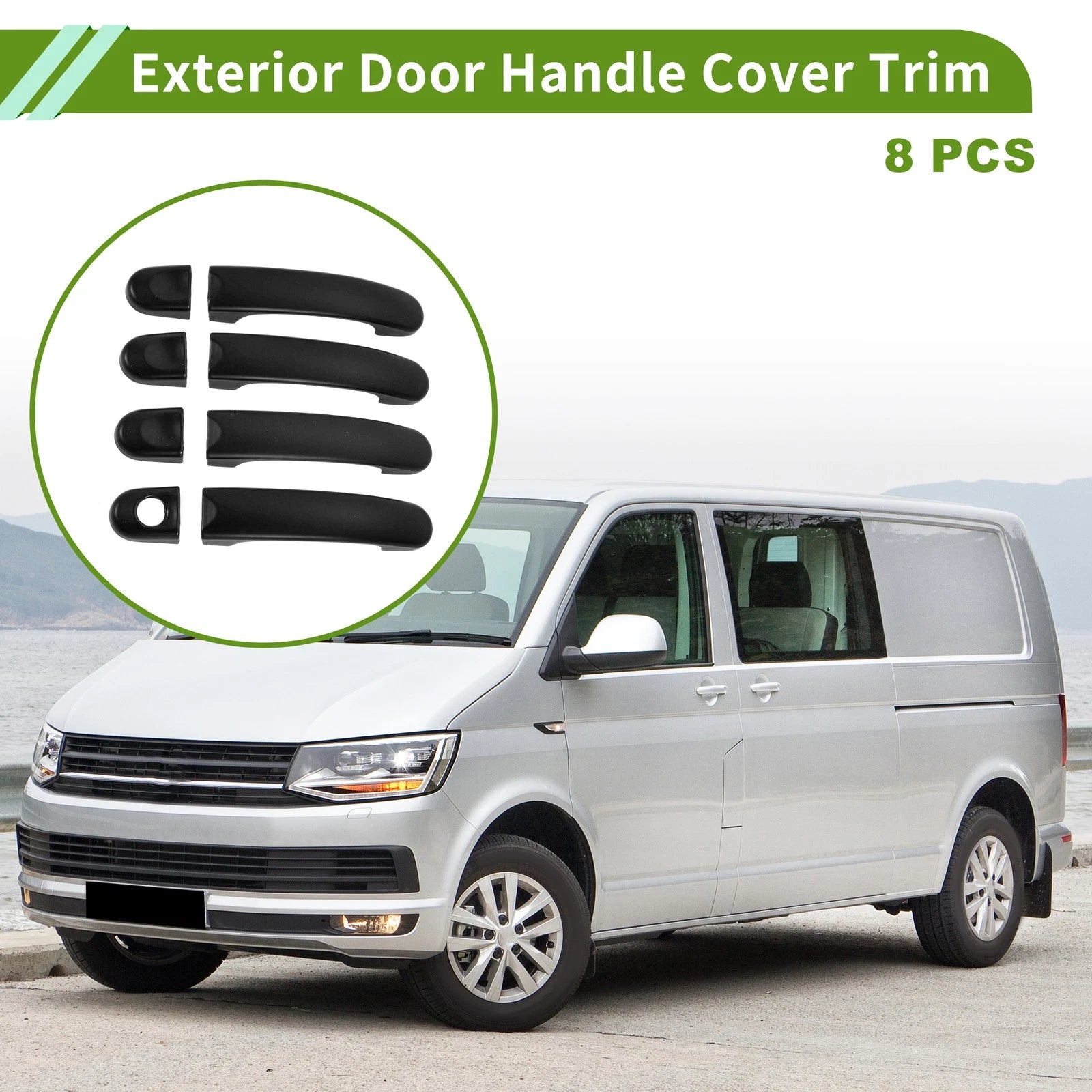 Set of 8 Exterior Door Handle Cover Trim for Volkswagen Transporter (T5) Matte Black