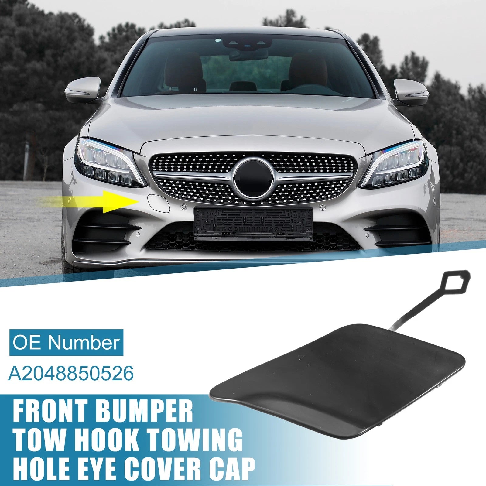 Tow Hook Cover A2048850526 for Mercedes-Benz C250 (2012–2014) Black