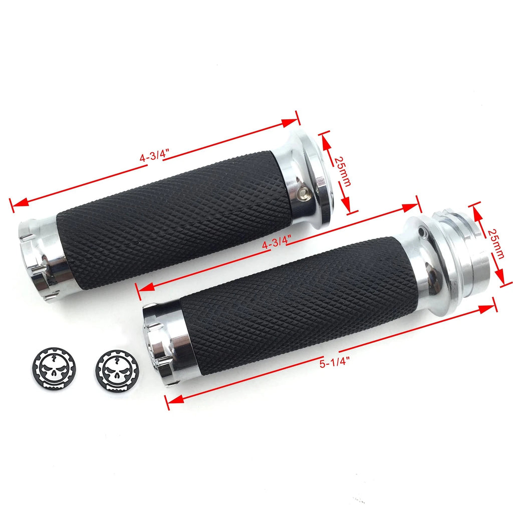 Chrome CNC Cut 1" Skull Handlebar Grip for Harley Touring Sportster Dyna CVO