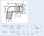 Set of 2 Thru Hull 90 Degree Barbed Fittings for TH Marine (TH-1592-B)