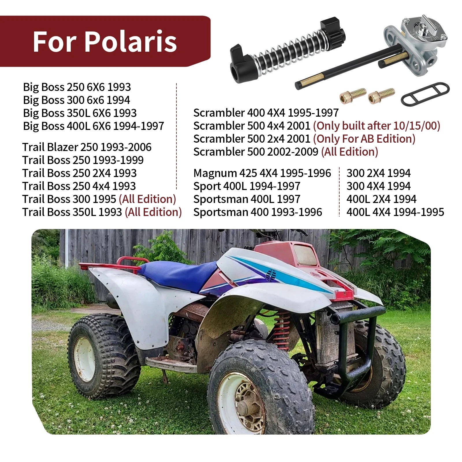 Aluminum Fuel Valve Petcock for Polaris Trail Boss 250 300 350L Trail Blazer 250 (1990–2006)