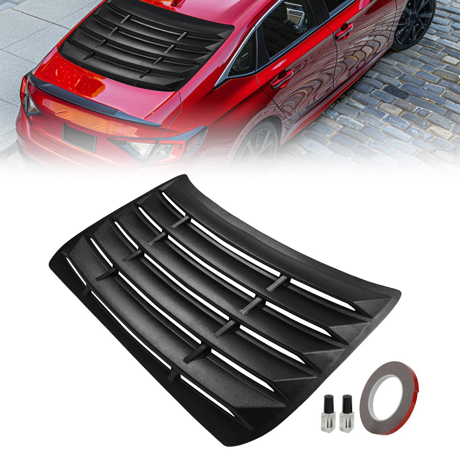 Rear ABS Black Window Louver Sun Shade Cover for Honda Civic Sedan (2016–2021)