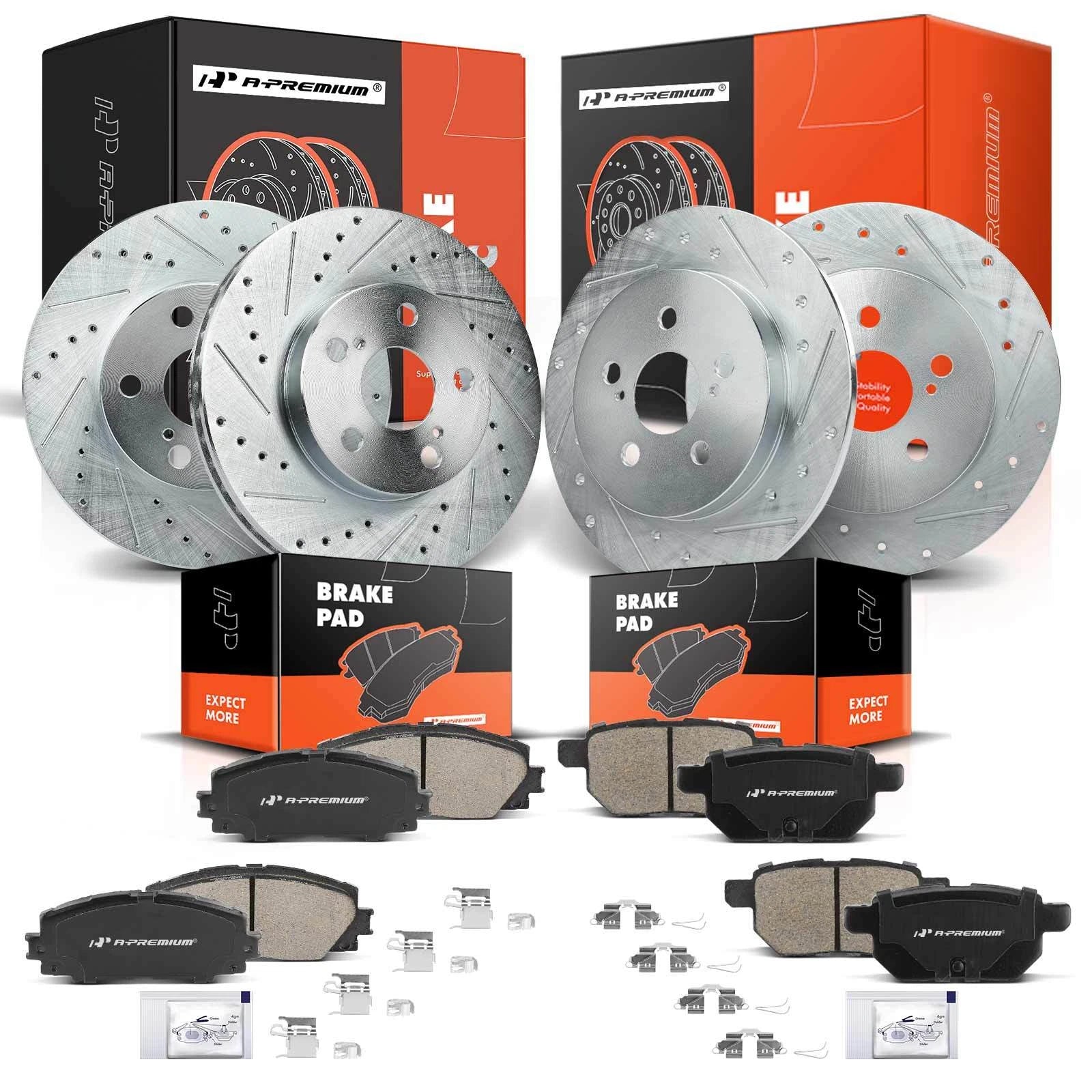 Front & Rear Drilled Brake Rotor and Ceramic Pad for Lexus CT200h (2011-2017)