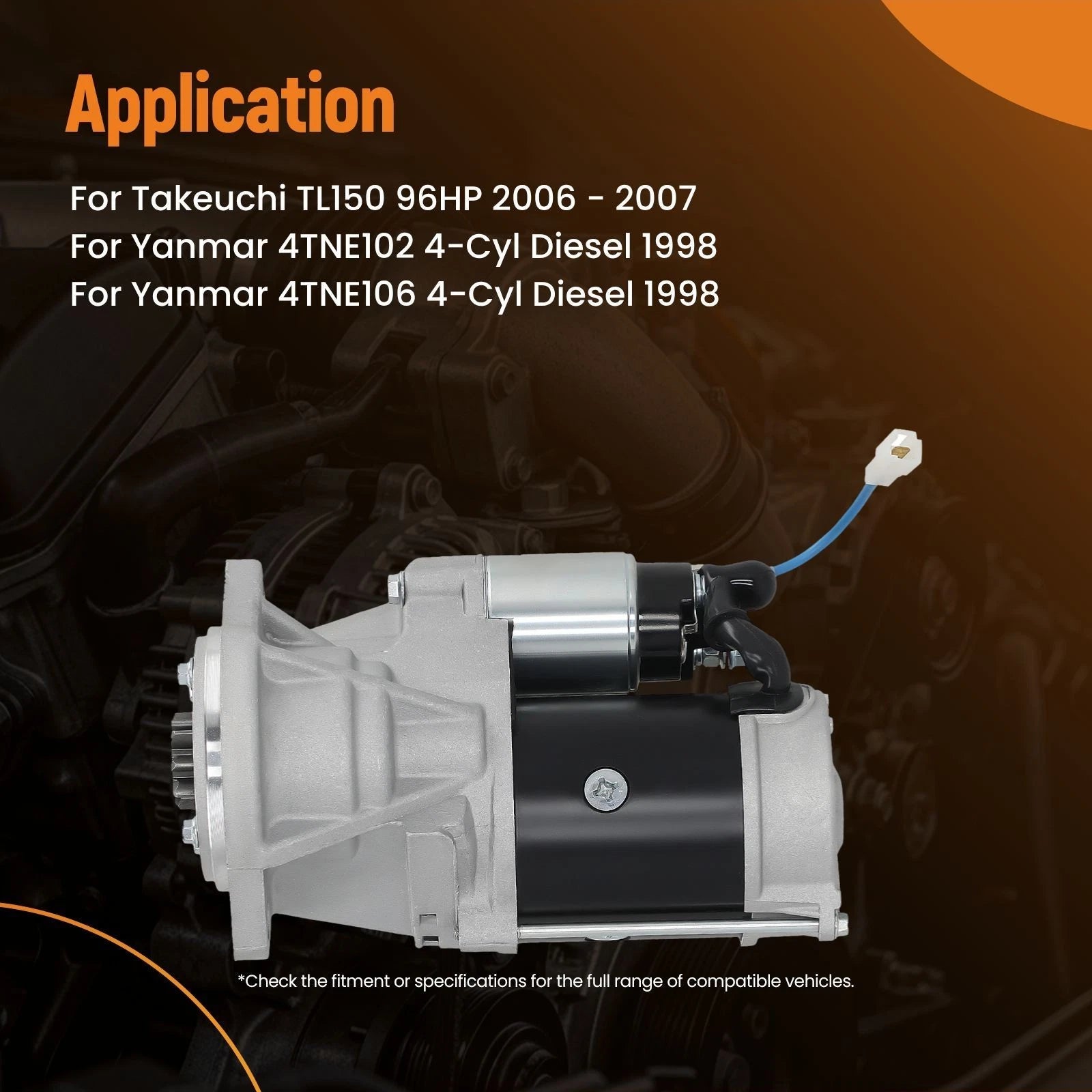 Starter for Takeuchi TL150 (1999–2005) 4TNE102 4TNE106 12390077010 S13160 9TH