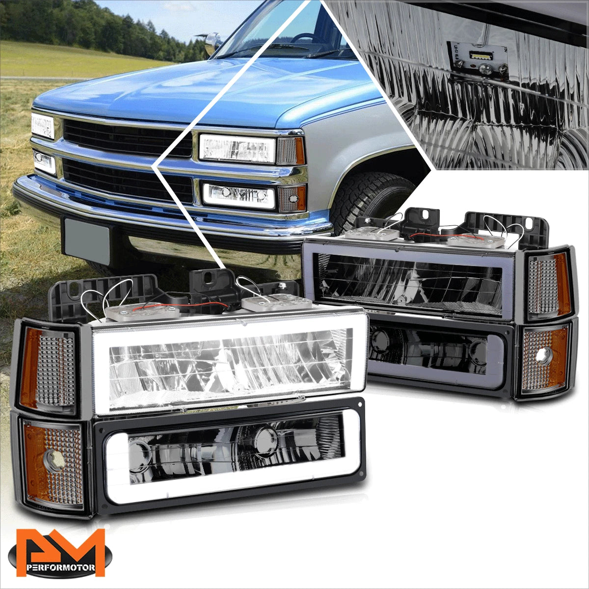 LED DRL Headlights Smoked/Amber for GMC C/K Pickup Suburban Yukon (1994–2000)