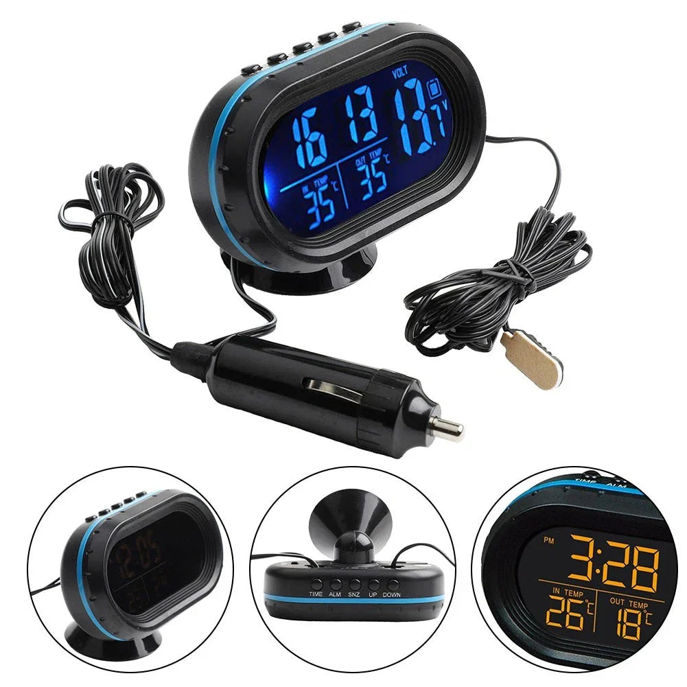 Digital Thermometer and Voltmeter for Car Dashboard