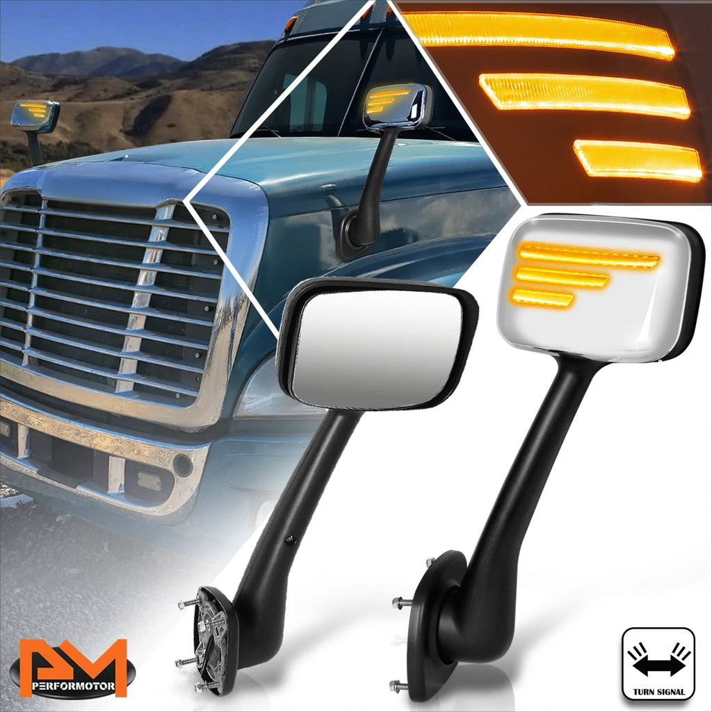 Sequential LED Amber Turn Signal Hood Mirrors for Freightliner Cascadia (2008–2017)