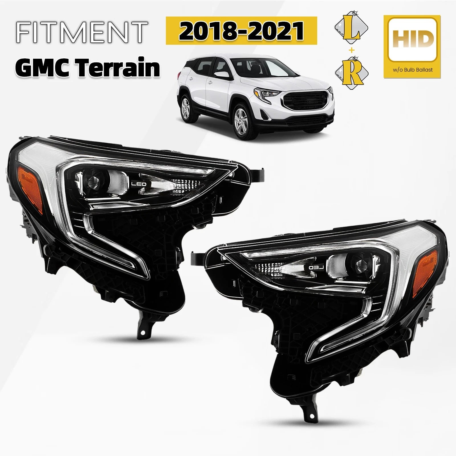 HID/Xenon Headlight Pair for GMC Terrain (2018–2021) w/LED DRL