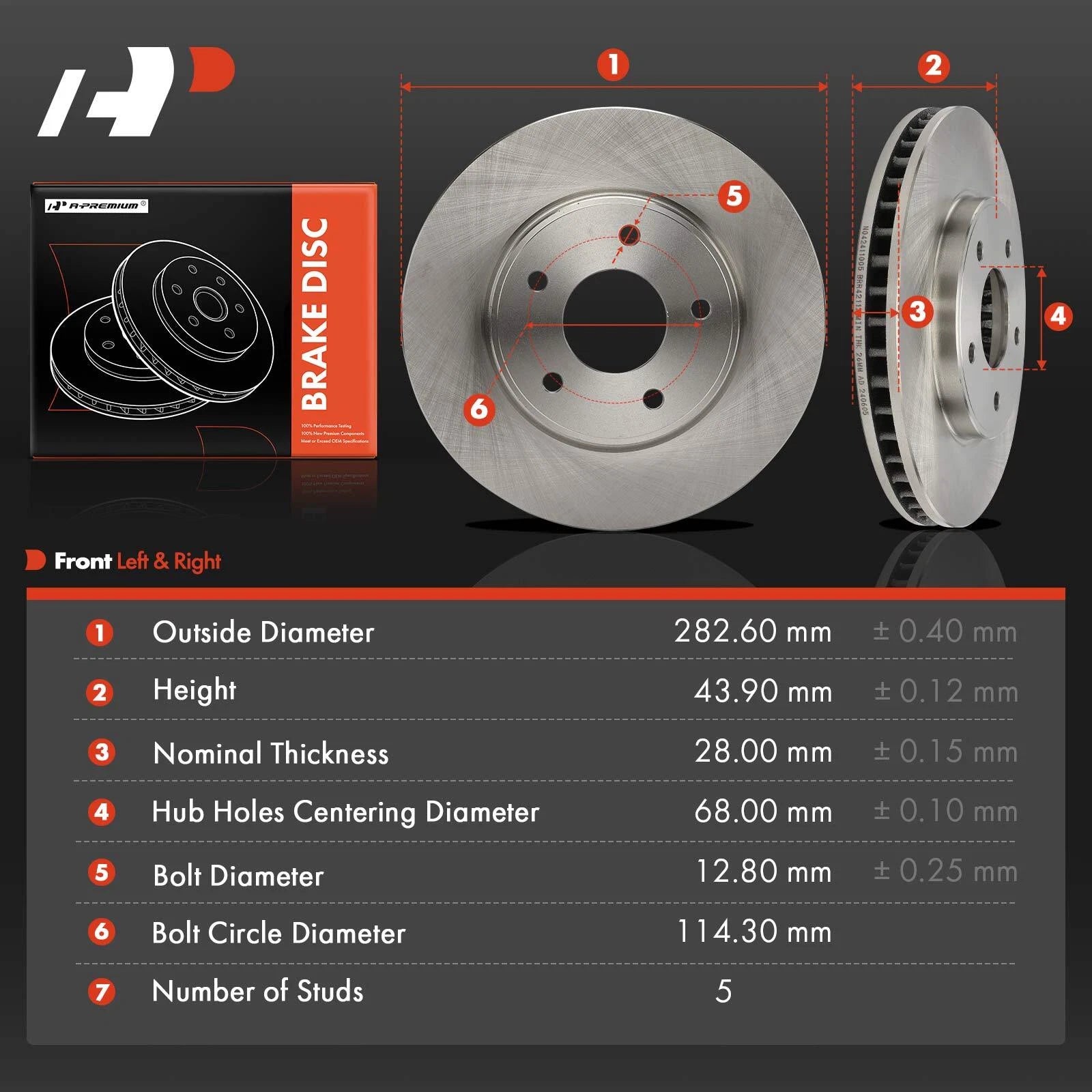 Front Disc Brake Rotors for Chevy City Express (2015–2018) Nissan LEAF