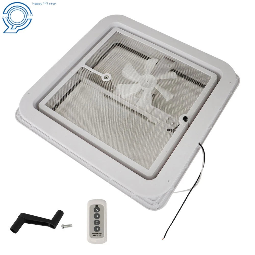 12V Powered Roof Vent Fan with Remote for RV Camper Trailer (14" x 14")
