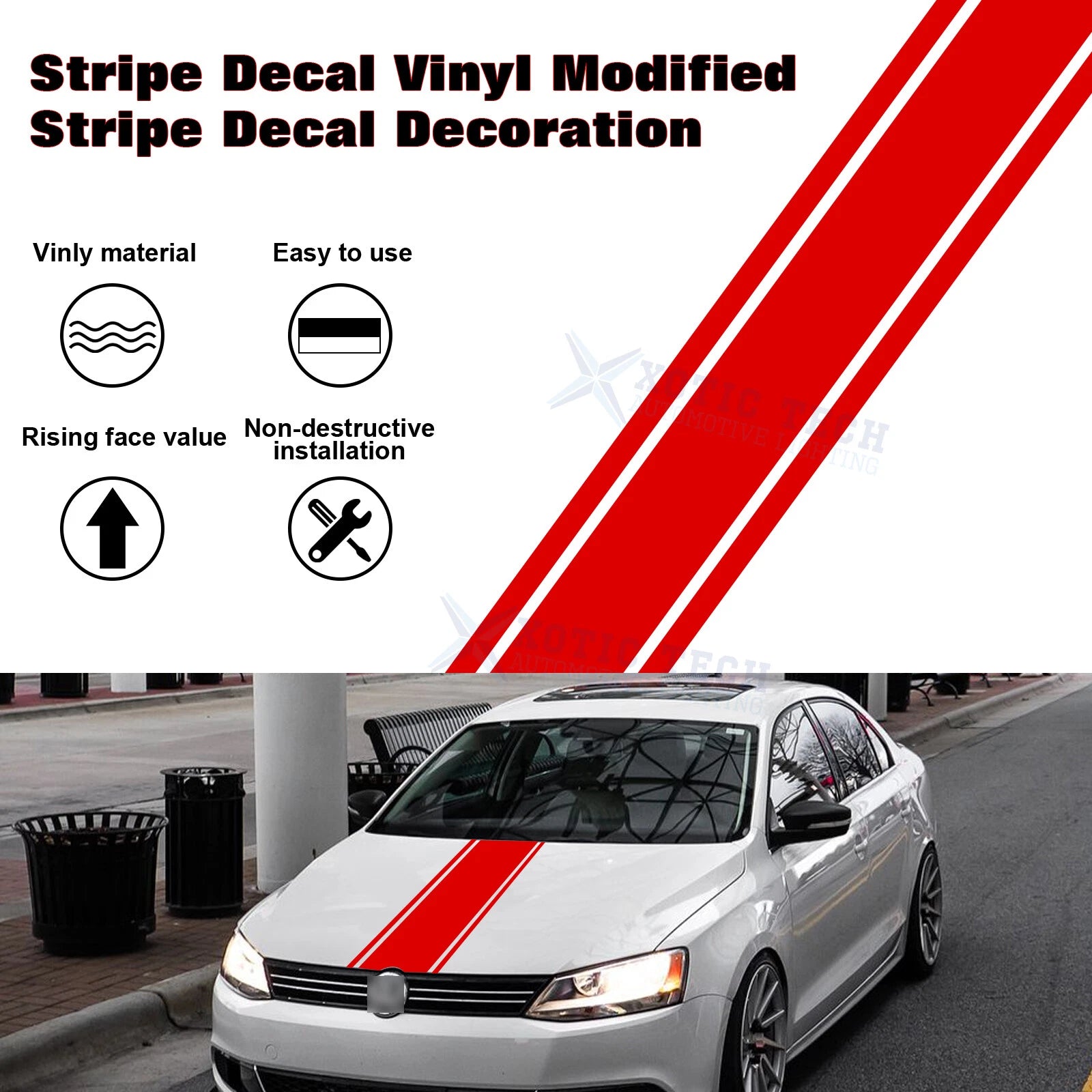 Red KK Vinyl Front Hood Bumper Fender Trunk Stripe Stickers Decals (2010-2020)