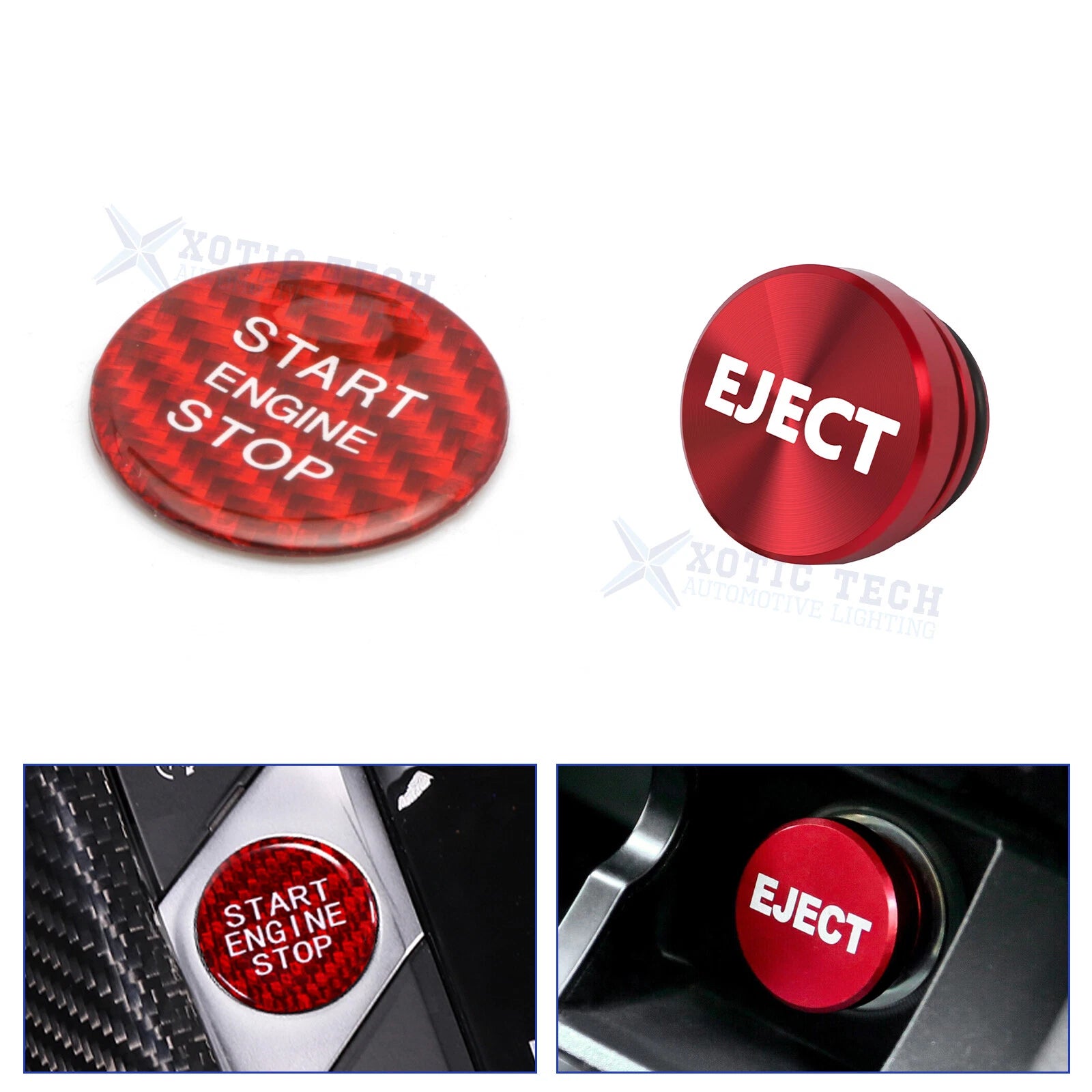 Red Carbon Engine Start + Cigarette Lighter Eject Button Trim for Audi A4 S4 RS4 (2016–2019)