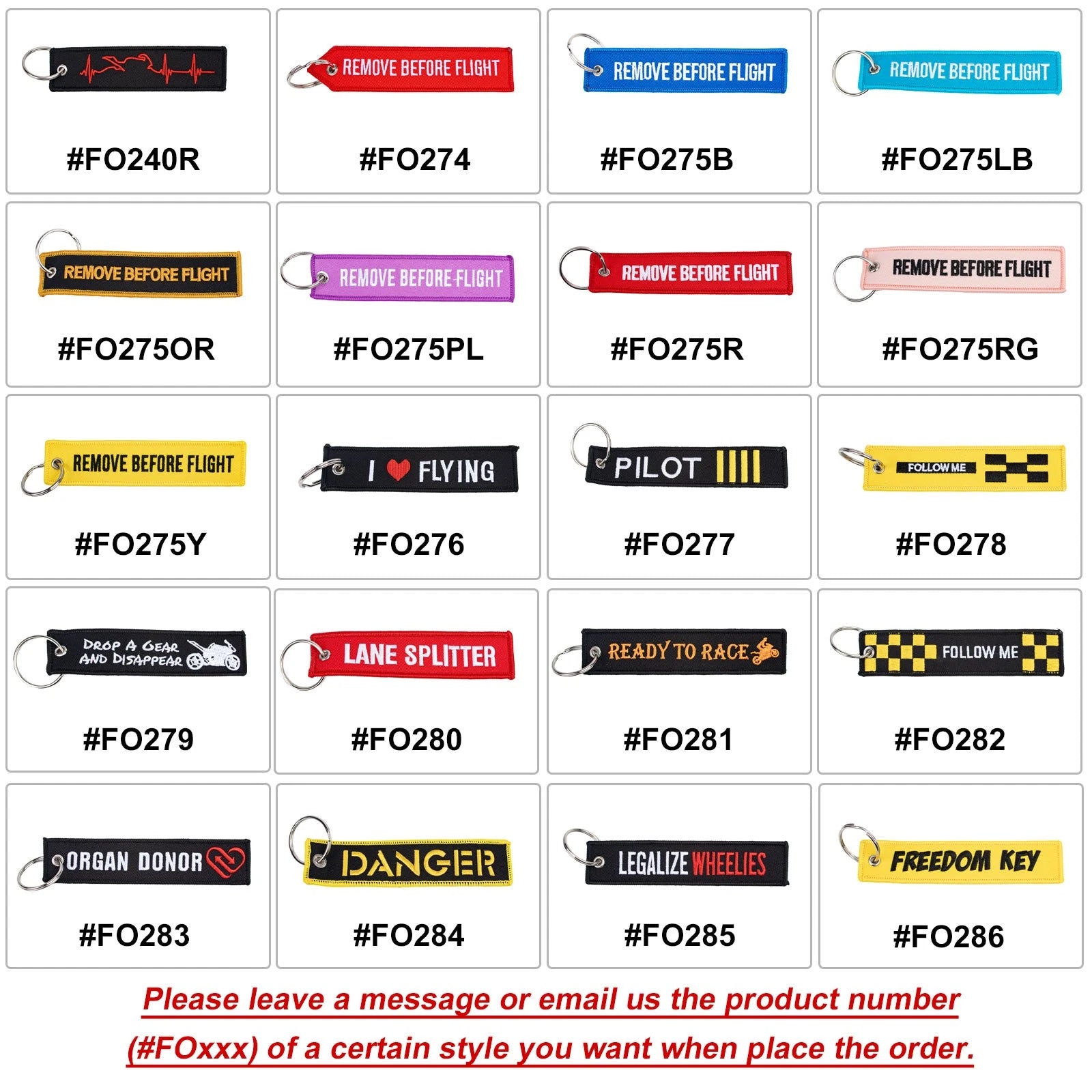 Embroidered Jet Tag Keychain for Backpack Biker Motorcycle Scooter (1pc)
