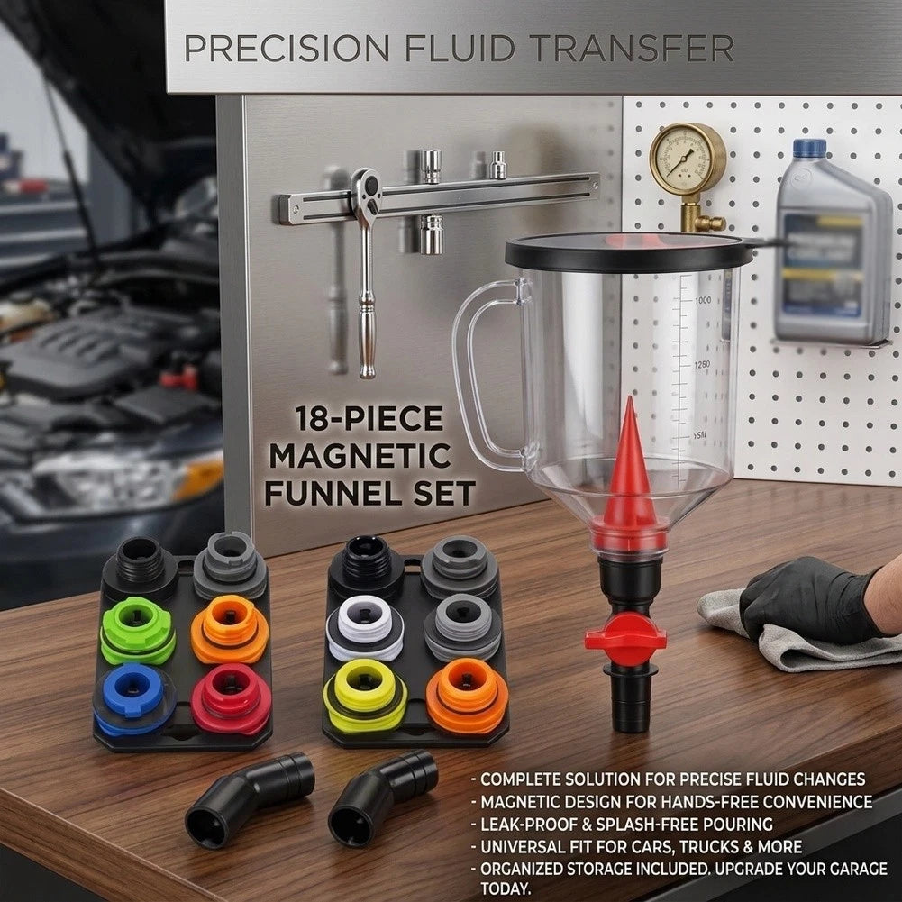 18 Piece Magnetic Oil Funnel Set for Automotive Fluid Fill Applications