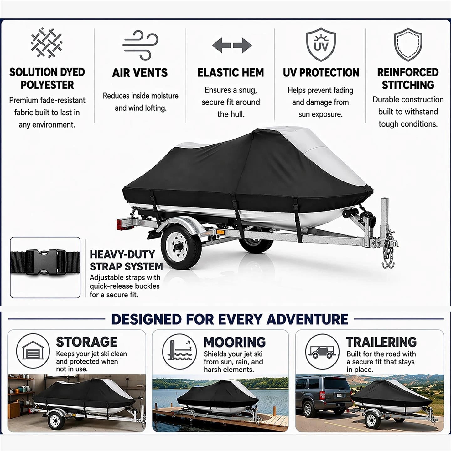 Jet Ski Cover for Sea Doo GT GTI (1991–2007) Black-Grey