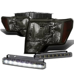Smoked Housing Headlights + Amber Bumper Corners + LED Fog Light Kit for Ford F150 (2009–2014)