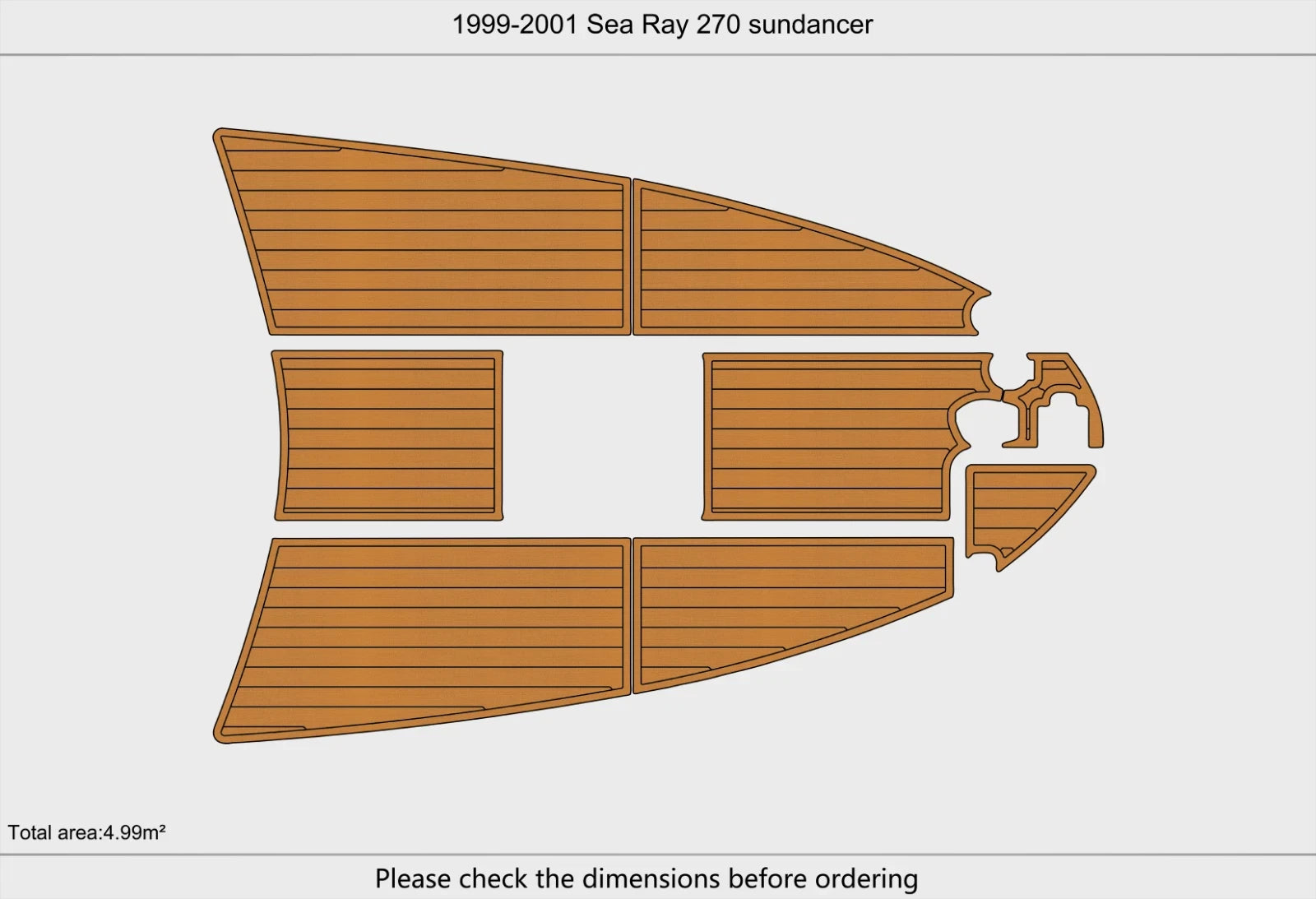 EVA Foam Faux Teak Deck Flooring Bow Pads for Sea Ray 270 Sundancer (1997–2000)