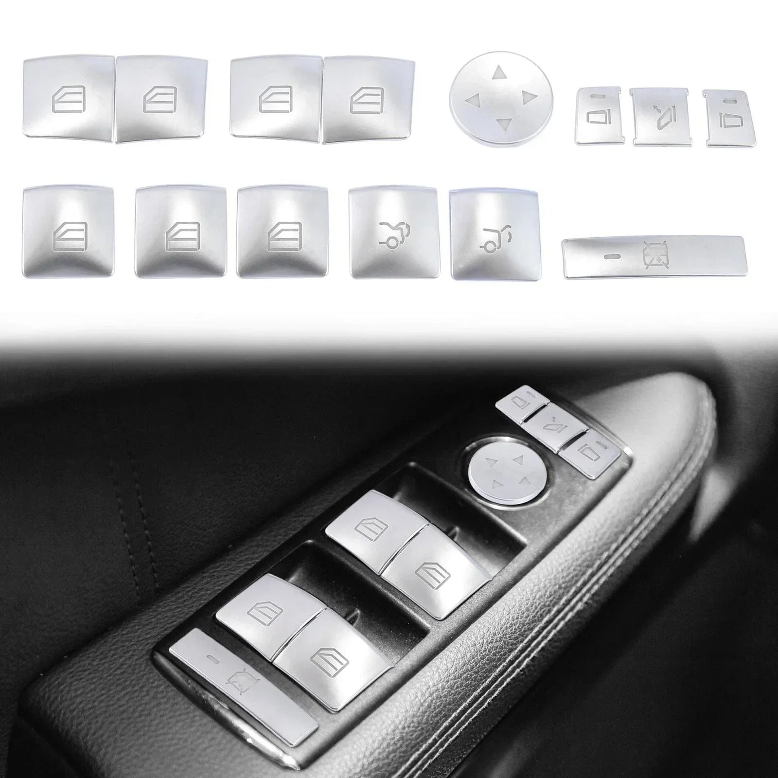 Door Armrest Window Switch Button Covers for Mercedes-Benz C200 C250 (2010-2014)