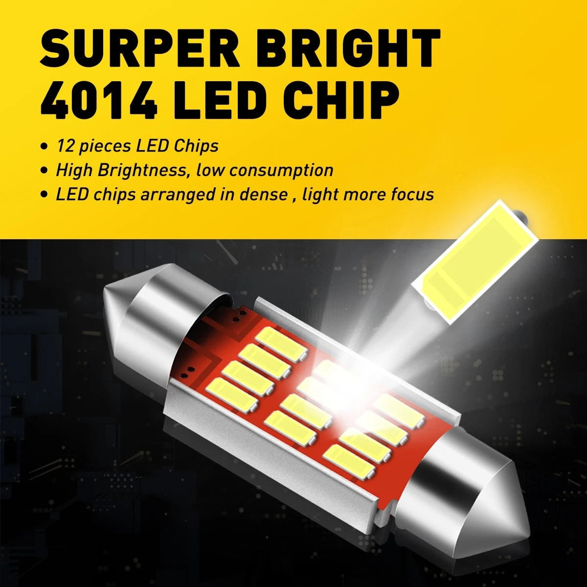 2X C5W 6418 LED 36MM Festoon License Tag Light Bulb 6000K