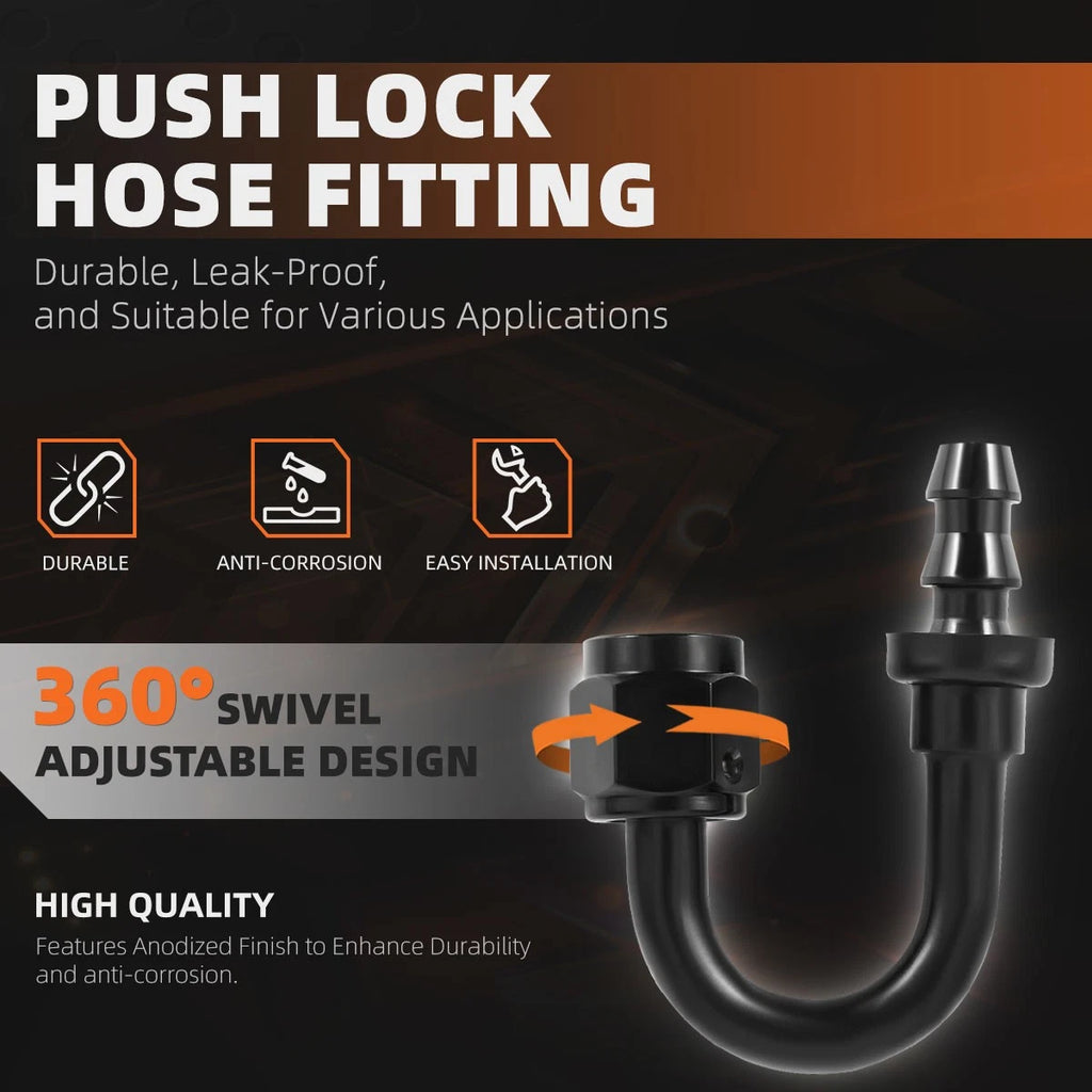 4AN to 1/4" Barb 180° Push Lock Hose End Fitting 2000PSI