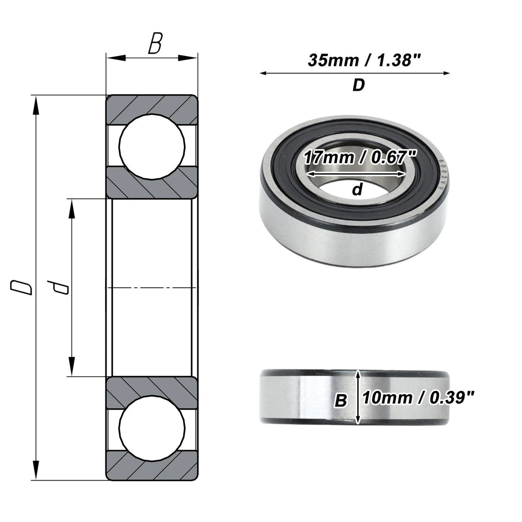 6003VV Deep Groove Ball Bearing for Scooter Skateboard Wheel (17x35x10mm)