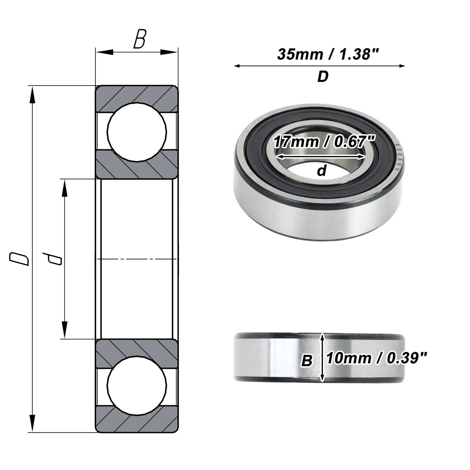 6003VV Deep Groove Ball Bearing for Scooter Skateboard Wheel (17x35x10mm)