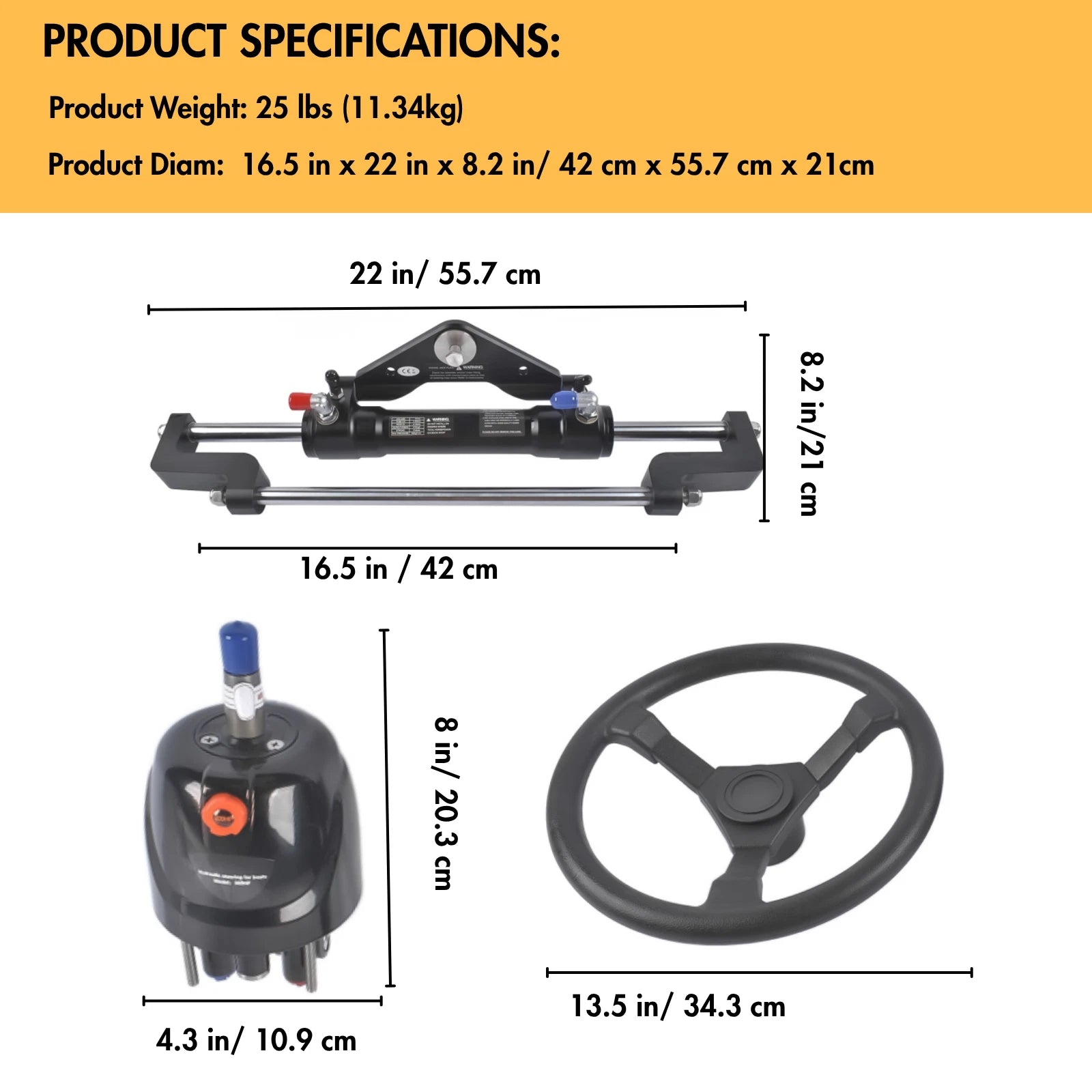 Hydraulic Outboard Steering System Kit for Boats (300HP, 14 FT Hose)
