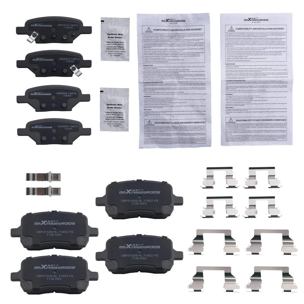 8pcs Ceramic Brake Pads Set for Saturn Aura (2007–2009) D1160 D1033