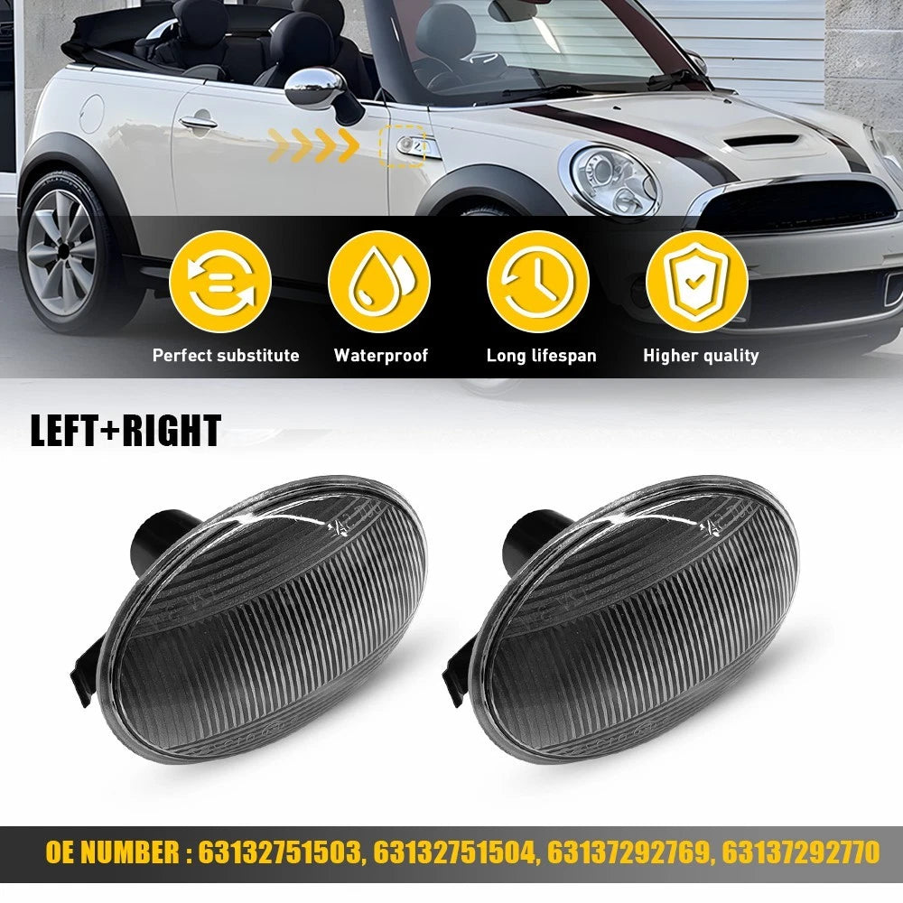 2X Front Side Marker Fender Light Clear Lens for Mini Cooper (2007–2015)