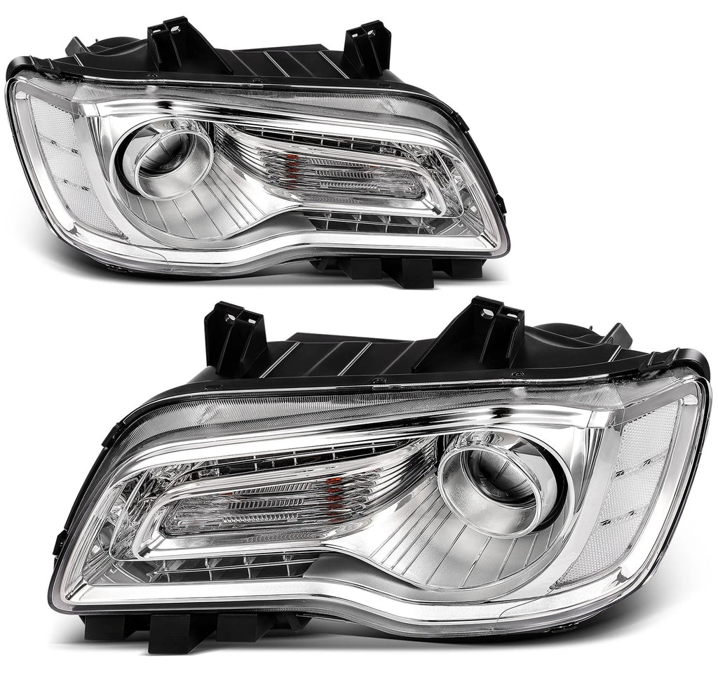 2Pcs Headlight Pair with Bulbs for Chrysler 300 (2015–2023) Chrome
