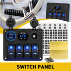 4 Gang LED Rocker Switch Panel for Car Truck Boat Marine (12V)