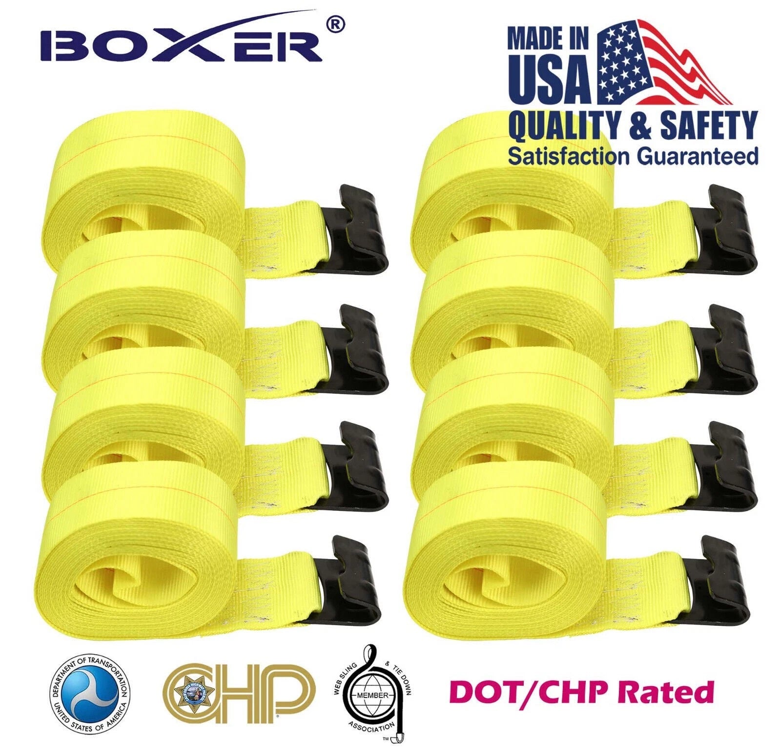 Set of 8 Reflective Winch Straps for Truck Tie Down (5400LB)