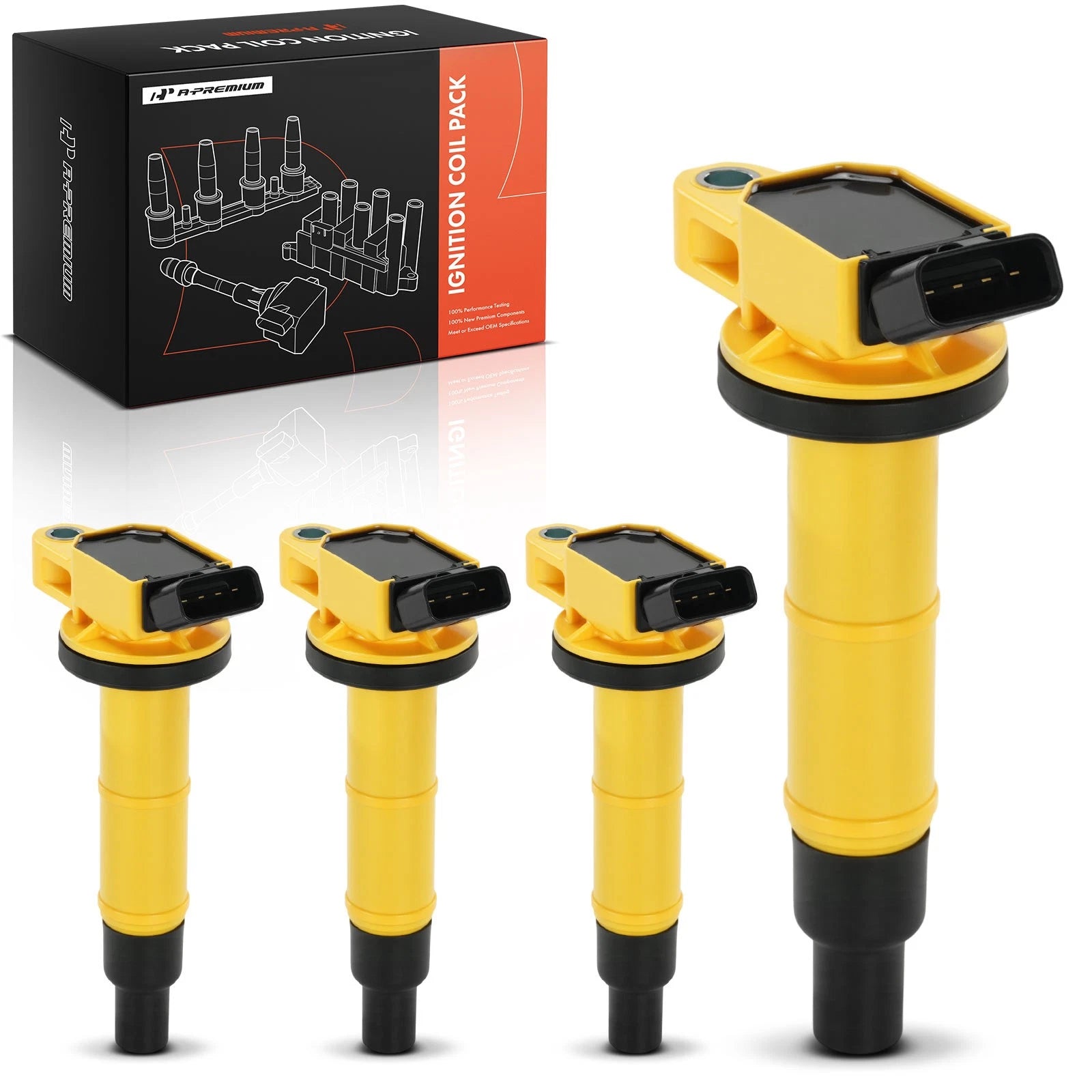 4x Yellow Ignition Coil for Toyota Camry, RAV4, Corolla, Matrix (2002–2011)